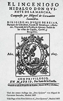 Spanish Text Prints: Title Page from the First Edition of Don Quixote by Miguel de Cervantes