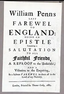Farewell Prints: Titlepage Of William Penn'S Farewell