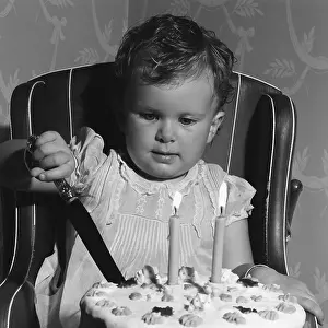 Birthday Prints: Toddler Cutting Birthday Cake