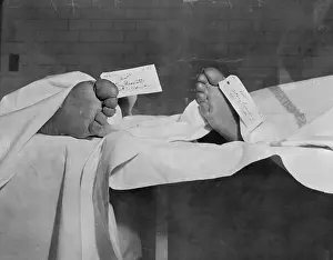 Toes of Tony Trombino and Tony Brancato in Morgue