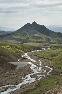 Images Dated 25th July 2013: Tofadindar Mountain with a wild river, mountain landscape at Alftavatn, Laugavegur trekking route