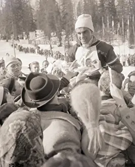 Toni Sailer on Shoulders of Fans