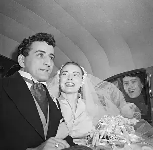 Automobile Prints: Tony Bennett and Bride Patricia Beech In Wedding Car