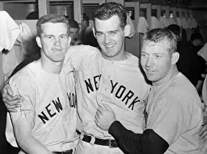 Tony Kubek, Don Larson, and Mickey Mantle Celebrating Win