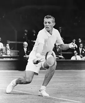Wimbledon Prints: Tony Trabert Competing in Tennis Match