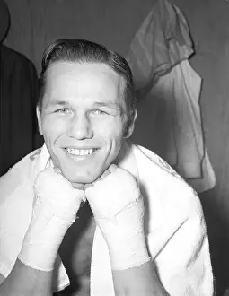Hand On Chin Prints: Tony Zale Smiling W/Chin On Fists