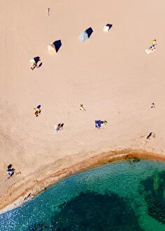 Images Dated 16th July 2017: Top-down aerial view of sunbathers on a beach in Hanko, southern tip of Finland
