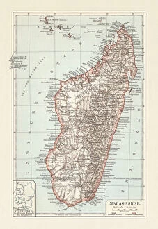 Images Dated 10th October 2018: Topografic map of Madagascar, lithograph, published in 1897