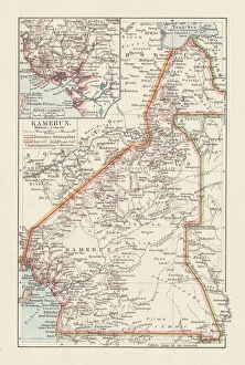 Images Dated 10th August 2018: Topographic map of Cameroon, lithograph, published in 1897