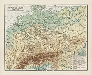 Topographic map of Germany, lithograph, published in 1893