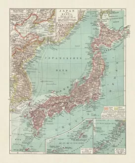 Images Dated 10th August 2018: Topographic map of Japan and Corea, lithograph, published 1897