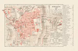 Images Dated 10th August 2018: Topographic map of Jerusalem, lithograph, published in 1897