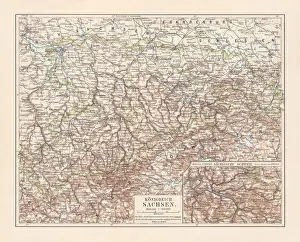 Topographic map of the Kingdom of Saxony (Germany), lithograph, 1897