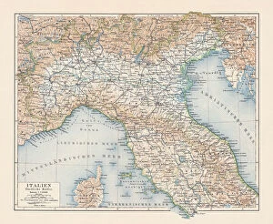 Images Dated 10th August 2018: Topographic map of Northern Italy, lithograph, published 1897