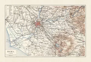 Images Dated 9th December 2018: Topographic map of Rome, Italy and surroundings, lithograph, published 1897