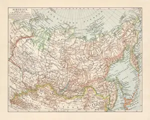 Topographic map of Siberia, Russia, lithograph, published in 1897