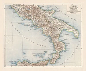 Images Dated 10th August 2018: Topographic map of Southern Italy, lithograph, published 1897