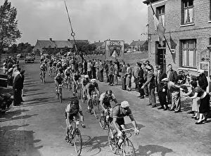 Bicycling Prints: Tour de France Riders Riding Down Street