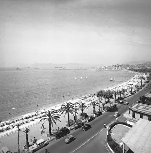 Ocean And Sea Prints: Tourist complex at seashore, (B&W), elevated view