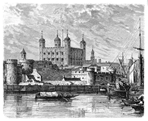 Traffic Prints: The Tower Of London, exterior view over River Thames