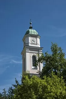 Images Dated 18th August 2014: Tower of the parish church of St. Andrew, Berchtesgaden, Berchtesgadener Land district