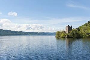 Tower of the ruins of Urquhart Castle on the banks of Loch Ness, near Drumnadrochit, Scottish Highlands, Scotland