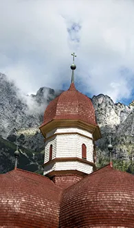 Images Dated 17th August 2014: Towers of St. Bartholoma on lake Konigssee, Berchtesgaden National Park, Berchtesgadener Land