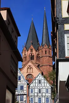 Half Timbered House Prints: Town centre with St. Mary's Church