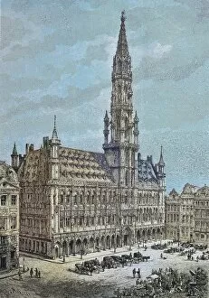 Historic Center Collection: The Town Hall of Brussels, Belgium, Historic, digitally restored reproduction from a 19th century