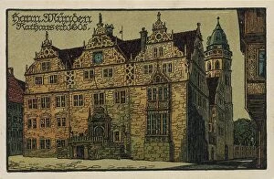 City Hall Collection: Town hall in Hannoversch Muenden, Hann.Muenden, Lower Saxony, Germany, postcard with text