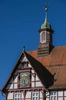 Images Dated 24th October 2014: Town hall with lunar phase clock, Bad Urach, Baden-Wurttemberg, Germany