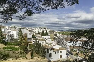 Townscape with the church Iglesia Padre Jesus, from the Casa del Rey Moro, Ronda, Malaga province, Andalucia, Spain
