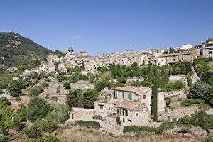 Images Dated 17th June 2014: Townscape with Valldemossa Charterhouse and parish church of Sant Bartomeu, Valldemossa, Majorca