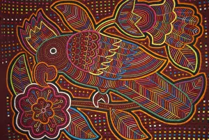 Close Up Prints: Traditional colorful hand stitched Kuna Indian mola