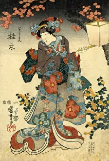 Traditional Culture Collection: Traditional Japanese Woodblock female with lattern