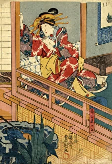 Images Dated 6th April 2012: Traditional Japanese Woodblock female by window