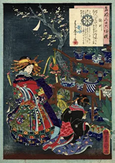 Traditional Clothing Gallery: Traditional Japanese Woodblock Geishas in a Garden