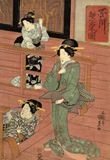 Images Dated 6th March 2012: Traditional Japanese Woodblock of a women in room