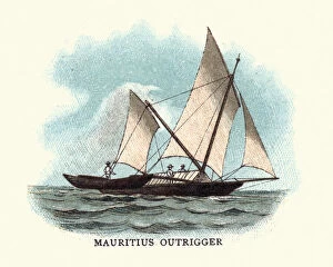 Images Dated 3rd October 2017: Traditional Mauritius Outrigger Boat, 19th Century