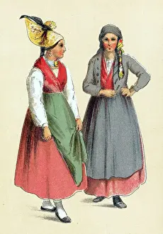 Cloth Prints: Traditional traditional costume of the peasants in Styria around 1860