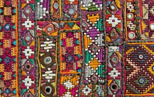 Picture Detail Collection: Traditional wall hanging from Rajasthan, colourful, inlaid with mirrors and different patterns