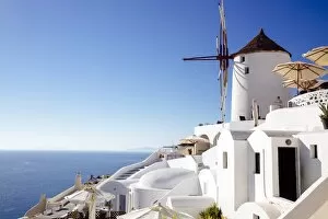 Windmill Gallery: Traditional windmill in Oia, Santorini, Greece
