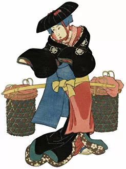 Traditional Woodblock print of female peasant