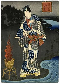 Images Dated 4th December 2010: Traditional woodblock print of a man by water