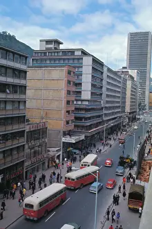 Bogota Prints: Traffic and Pedestrians on Modernized Street