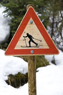 Traffic sign calling attention fo crossing cross-country skiers, Oslo, Norway, Europe