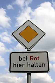 Traffic Sign Prints: Traffic sign, priority road, stop here at red light
