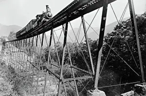 1880s Prints: Train Crossing Railroad Trestle