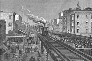 1880 1889 Prints: Train on double tracks of elevated railway, NYC, c. 1880