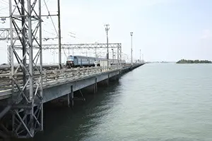 Train on Ponte della Liberta (the Freedom Bridge), Venice Italy